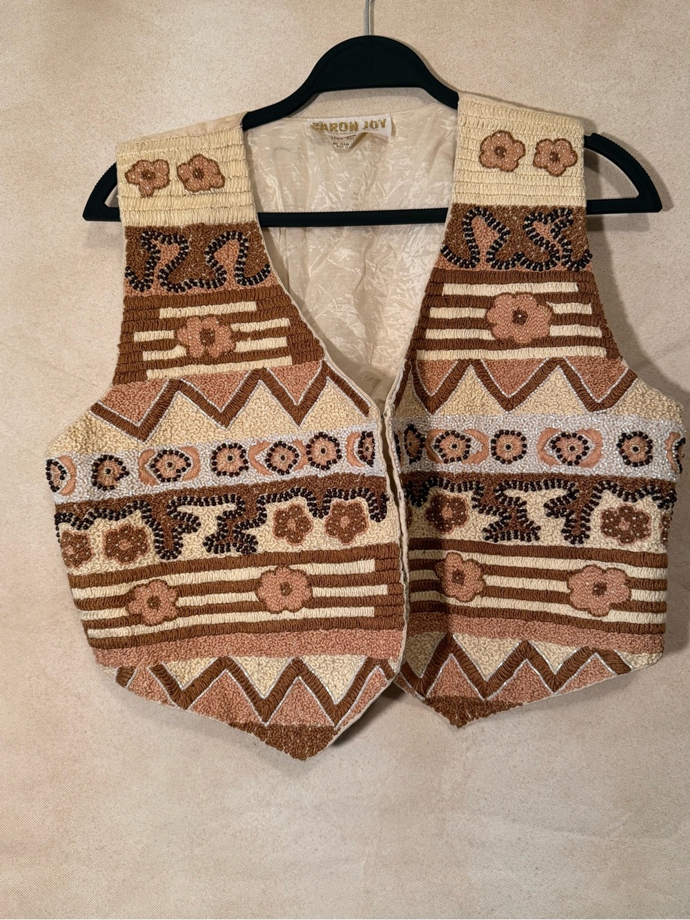 Vintage Caron Joy Cream Beaded and Embroidered Statement Vest One Size